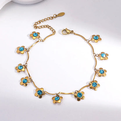 Sweet Simple Style Flower Stainless Steel Plating Inlay Zircon 18k Gold Plated Bracelets