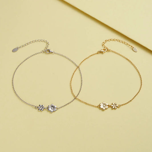 Sweet Simple Style Flower Sterling Silver Polishing 14K Gold Plated White Gold Plated Women'S Anklet