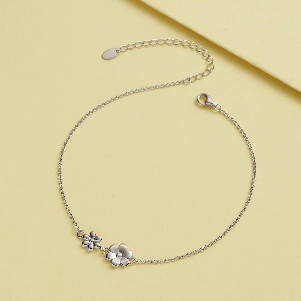 Sweet Simple Style Flower Sterling Silver Polishing 14K Gold Plated White Gold Plated Women'S Anklet