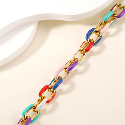 Sweet Simple Style Geometric Stainless Steel Enamel Plating 18k Gold Plated Bracelets