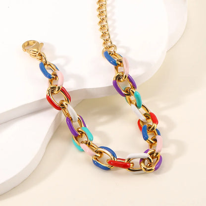 Sweet Simple Style Geometric Stainless Steel Enamel Plating 18k Gold Plated Bracelets