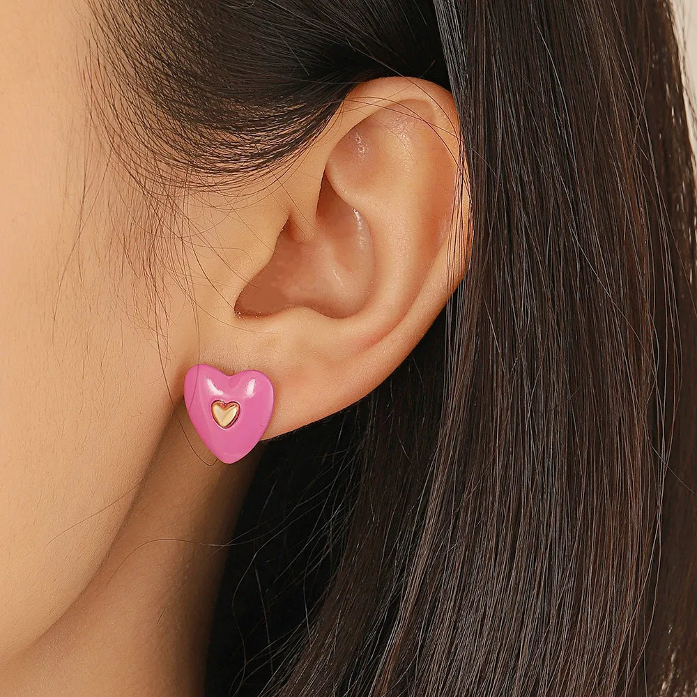 1 Pair Sweet Simple Style Heart Shape Enamel Plating Alloy Ear Studs