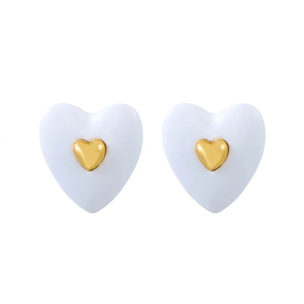 1 Pair Sweet Simple Style Heart Shape Enamel Plating Alloy Ear Studs