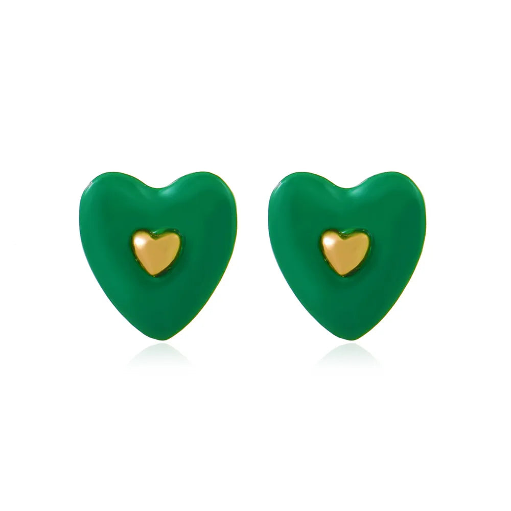 1 Pair Sweet Simple Style Heart Shape Enamel Plating Alloy Ear Studs