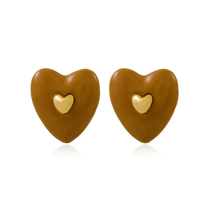 1 Pair Sweet Simple Style Heart Shape Enamel Plating Alloy Ear Studs