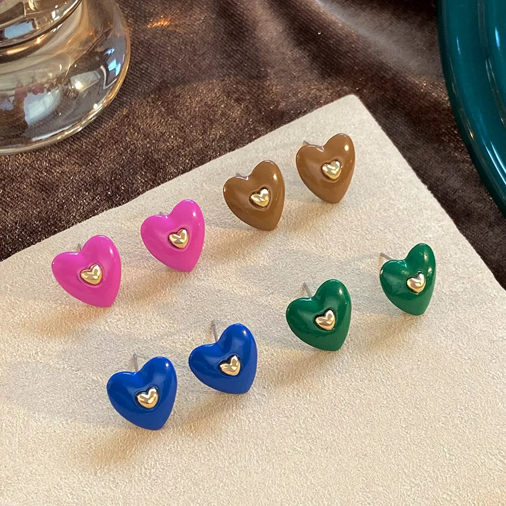 1 Pair Sweet Simple Style Heart Shape Enamel Plating Alloy Ear Studs