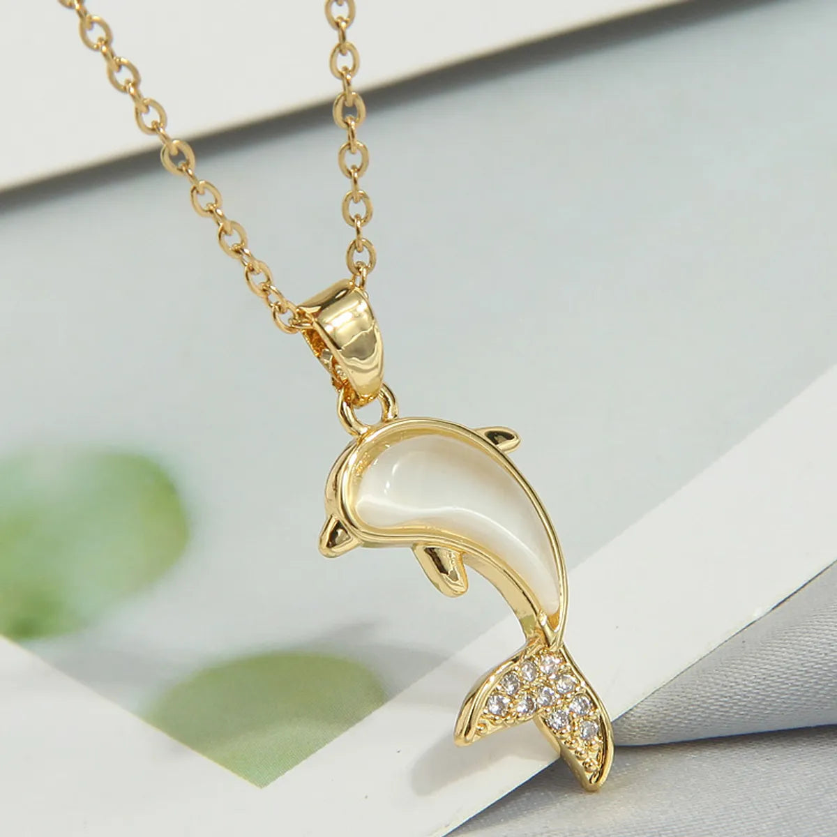 Sweet Simple Style Heart Shape Butterfly Fish Tail Copper Plating Inlay Zircon Pendant Necklace