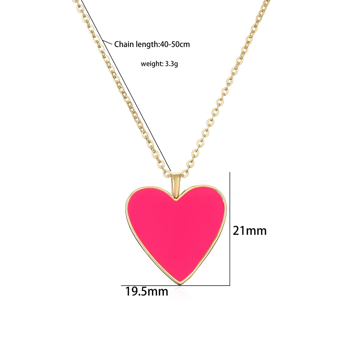 Sweet Simple Style Heart Shape Copper Enamel Plating 18k Gold Plated Pendant Necklace