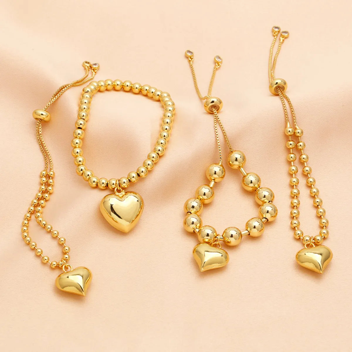 Sweet Simple Style Heart Shape Copper Plating 18k Gold Plated Bracelets