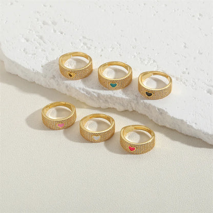 Sweet Simple Style Heart Shape Copper Plating Inlay Zircon 14k Gold Plated Open Rings