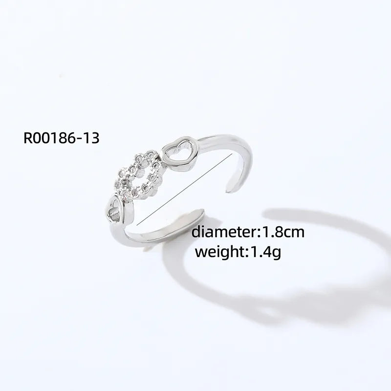 Copper Rhodium Plated Sweet Simple Style Plating Inlay Heart Shape Rectangle Zircon Open Rings