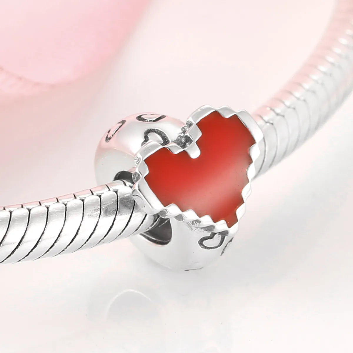 Sweet Simple Style Heart Shape Rose Snake Sterling Silver Epoxy Inlay Zircon Jewelry Accessories