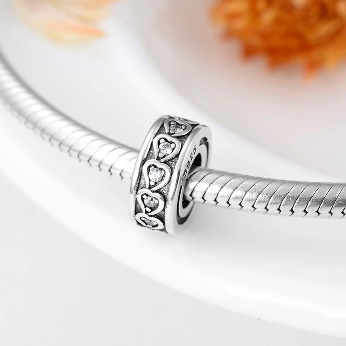 Sweet Simple Style Heart Shape Rose Snake Sterling Silver Epoxy Inlay Zircon Jewelry Accessories