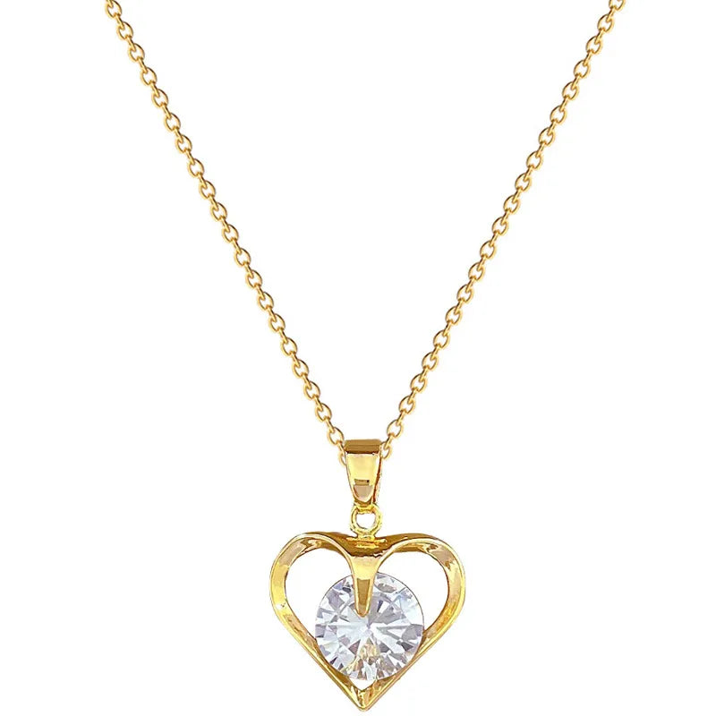 Sweet Simple Style Heart Shape Stainless Steel Copper Inlay Zircon Pendant Necklace