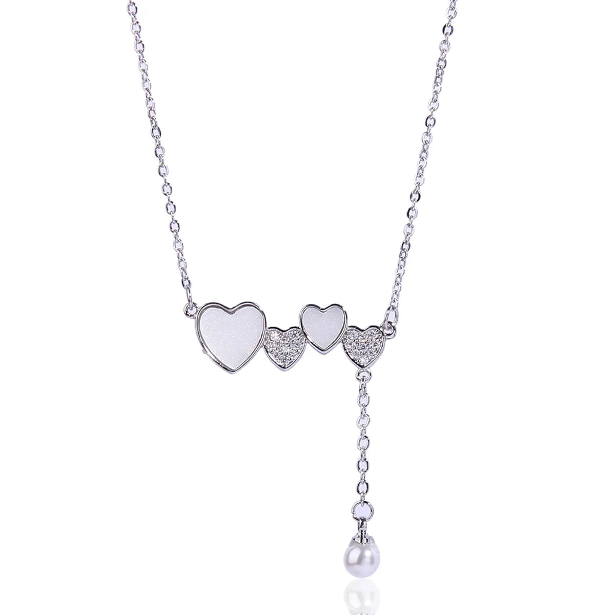 Sweet Simple Style Heart Shape Stainless Steel Copper Plating Inlay Pearl Zircon White Gold Plated Pendant Necklace