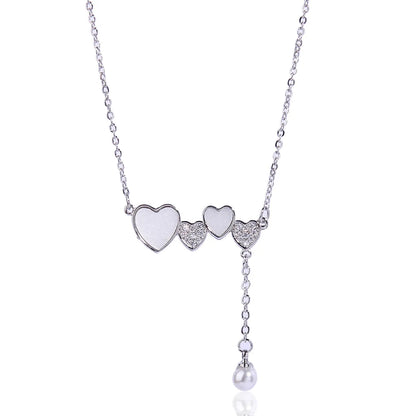 Sweet Simple Style Heart Shape Stainless Steel Copper Plating Inlay Pearl Zircon White Gold Plated Pendant Necklace