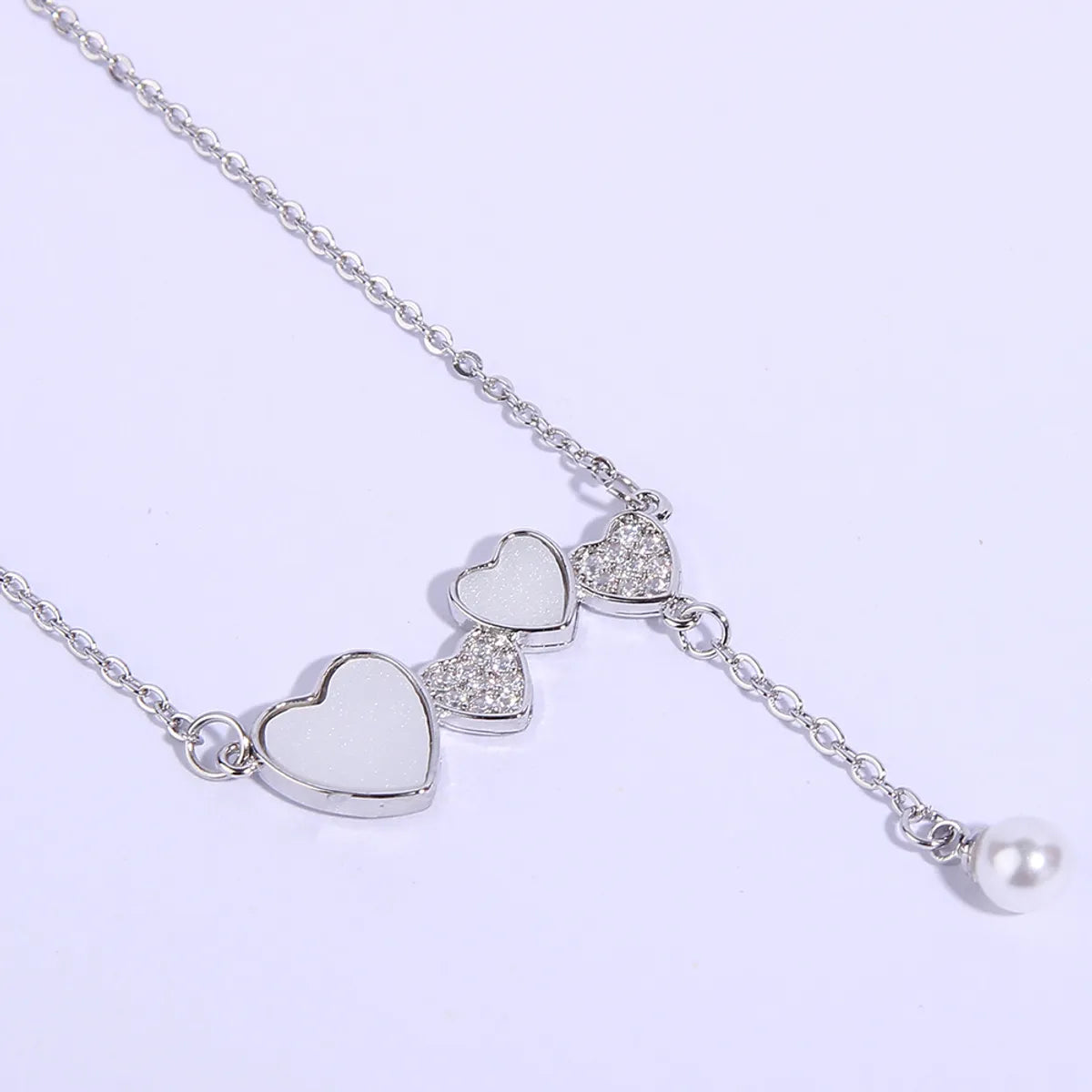 Sweet Simple Style Heart Shape Stainless Steel Copper Plating Inlay Pearl Zircon White Gold Plated Pendant Necklace