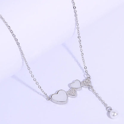 Sweet Simple Style Heart Shape Stainless Steel Copper Plating Inlay Pearl Zircon White Gold Plated Pendant Necklace