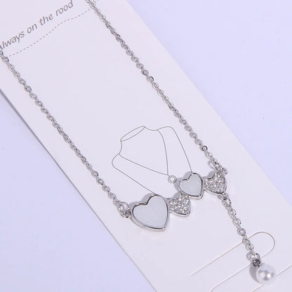 Sweet Simple Style Heart Shape Stainless Steel Copper Plating Inlay Pearl Zircon White Gold Plated Pendant Necklace