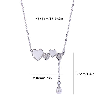 Sweet Simple Style Heart Shape Stainless Steel Copper Plating Inlay Pearl Zircon White Gold Plated Pendant Necklace