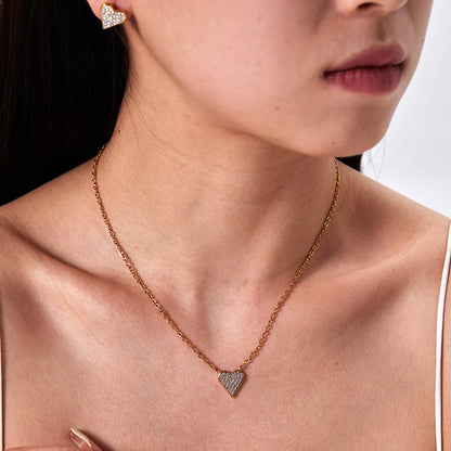 Wholesale Sweet Simple Style Heart Shape Stainless Steel Plating Inlay Zircon Earrings Necklace