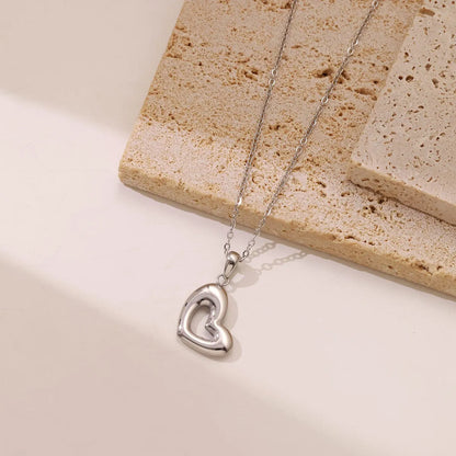 Sweet Simple Style Heart Shape Stainless Steel Plating White Gold Plated Gold Plated Pendant Necklace