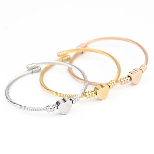 Sweet Simple Style Heart Shape Stainless Steel Polishing Plating Bangle