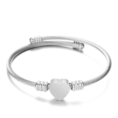 Sweet Simple Style Heart Shape Stainless Steel Polishing Plating Bangle