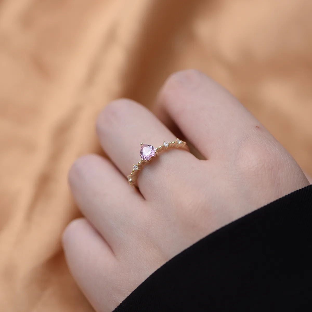 Sweet Simple Style Heart Shape Sterling Silver Plating Inlay Zircon 14k Gold Plated Rhodium Plated Rings