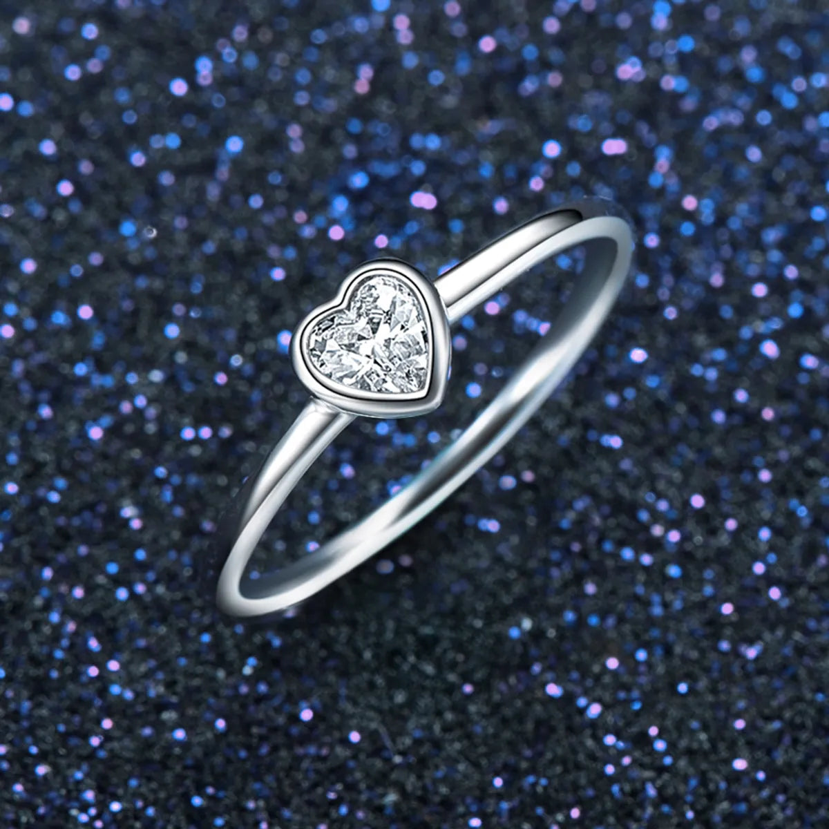 Sweet Simple Style Heart Shape Sterling Silver Plating Inlay Zircon Rhodium Plated Rings