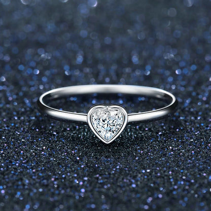 Sweet Simple Style Heart Shape Sterling Silver Plating Inlay Zircon Rhodium Plated Rings