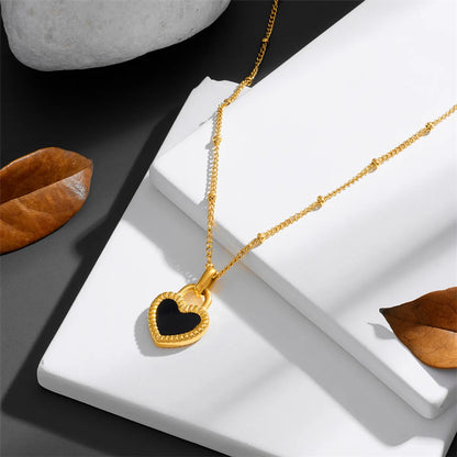 Sweet Simple Style Heart Shape Titanium Steel Plating Inlay Artificial Crystal Shell Pendant Necklace