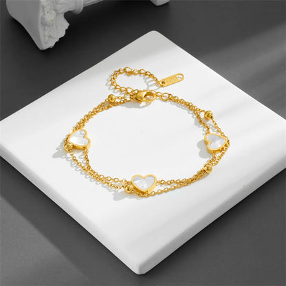 Sweet Simple Style Heart Shape Titanium Steel 18K Gold Plated Shell Bracelets In Bulk