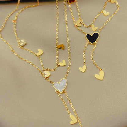 Sweet Simple Style Heart Shape Titanium Steel Plating Inlay Shell 18k Gold Plated Layered Necklaces