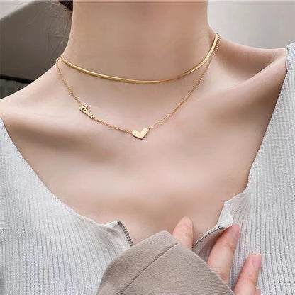 Sweet Simple Style Heart Shape Titanium Steel Plating Layered Necklaces