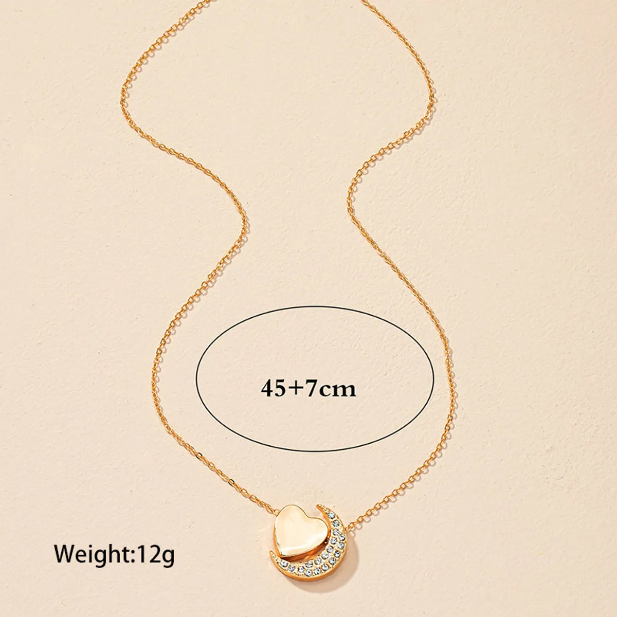 Sweet Simple Style Moon Heart Shape Alloy Plating Inlay Artificial Rhinestones Gold Plated Women's Pendant Necklace