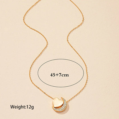 Sweet Simple Style Moon Heart Shape Alloy Plating Inlay Artificial Rhinestones Gold Plated Women's Pendant Necklace