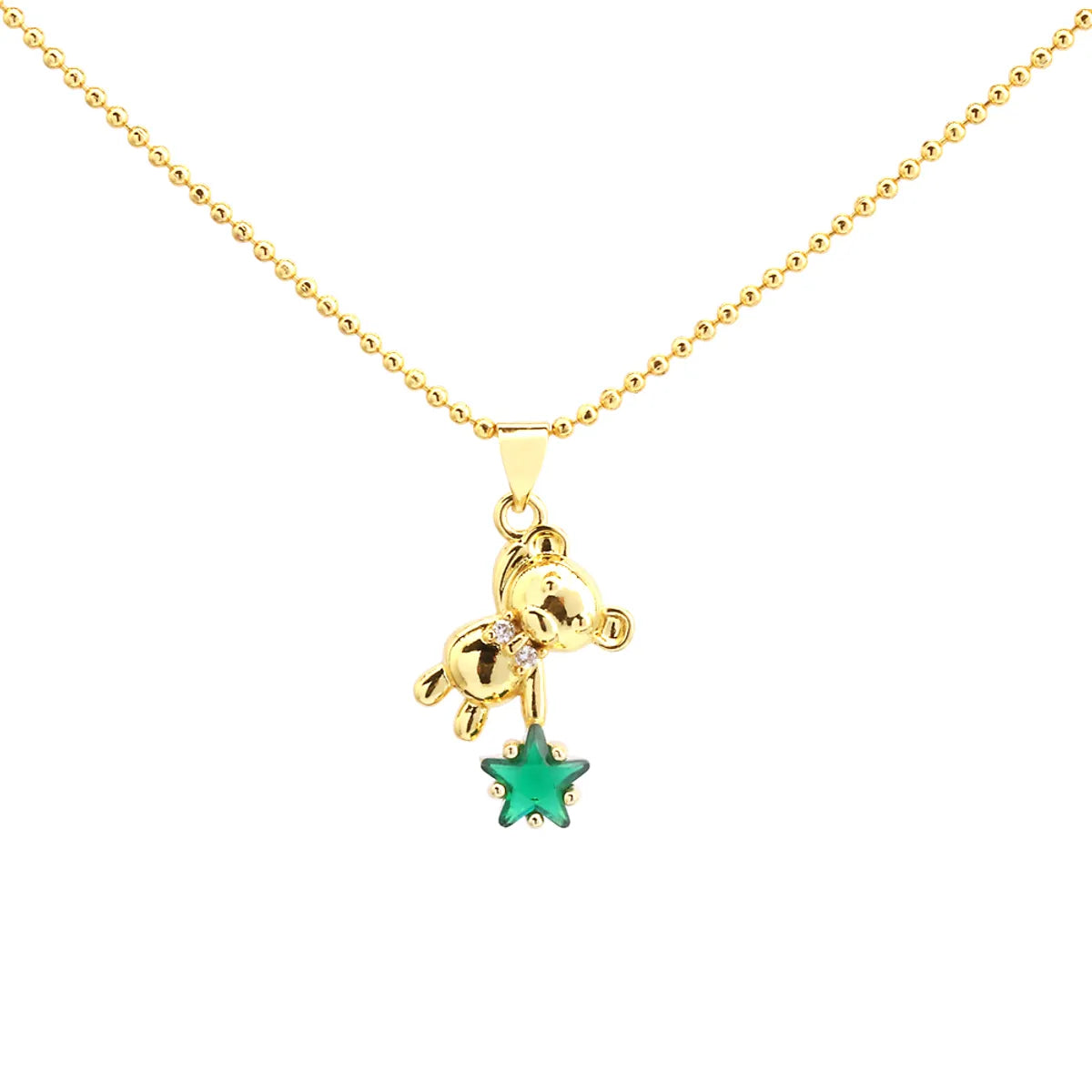 Sweet Simple Style Pentagram Little Bear Copper 18k Gold Plated Zircon Pendant Necklace In Bulk