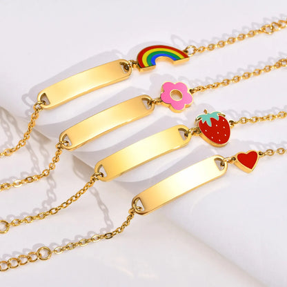 Sweet Simple Style Rainbow Heart Shape Strawberry 201 Stainless Steel Gold Plated Bracelets In Bulk