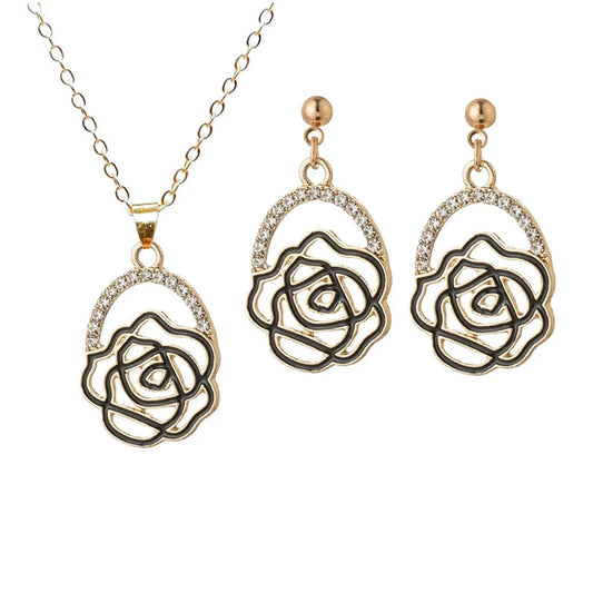 Sweet Simple Style Rose Flower Alloy Plating Hollow Out Rhinestones Gold Plated Silver Plated Women's Drop Earrings