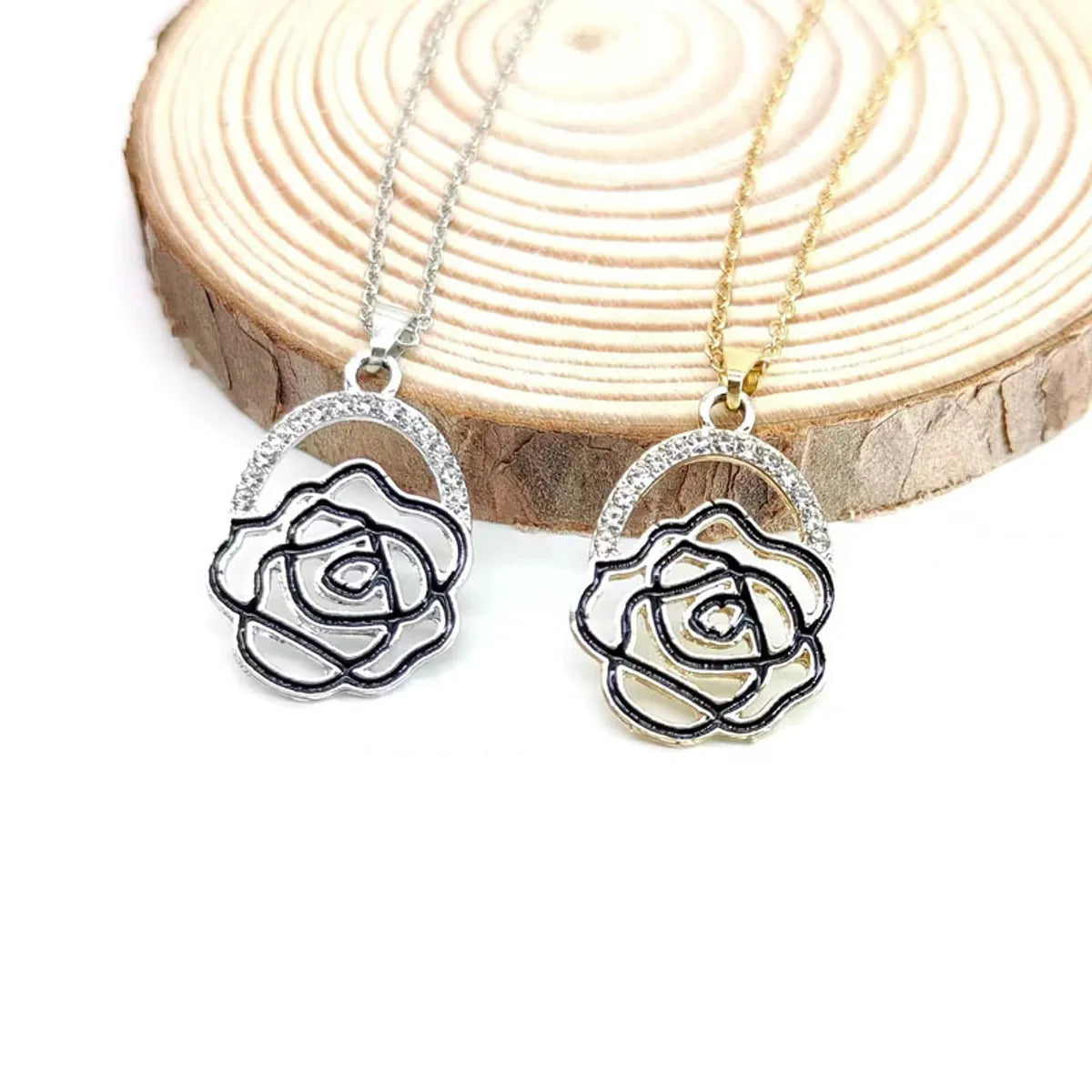 Sweet Simple Style Rose Flower Alloy Plating Hollow Out Rhinestones Gold Plated Silver Plated Women's Drop Earrings