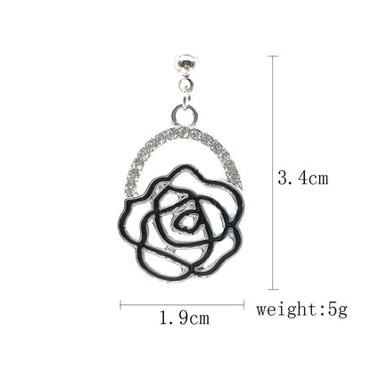 Sweet Simple Style Rose Flower Alloy Plating Hollow Out Rhinestones Gold Plated Silver Plated Women's Drop Earrings