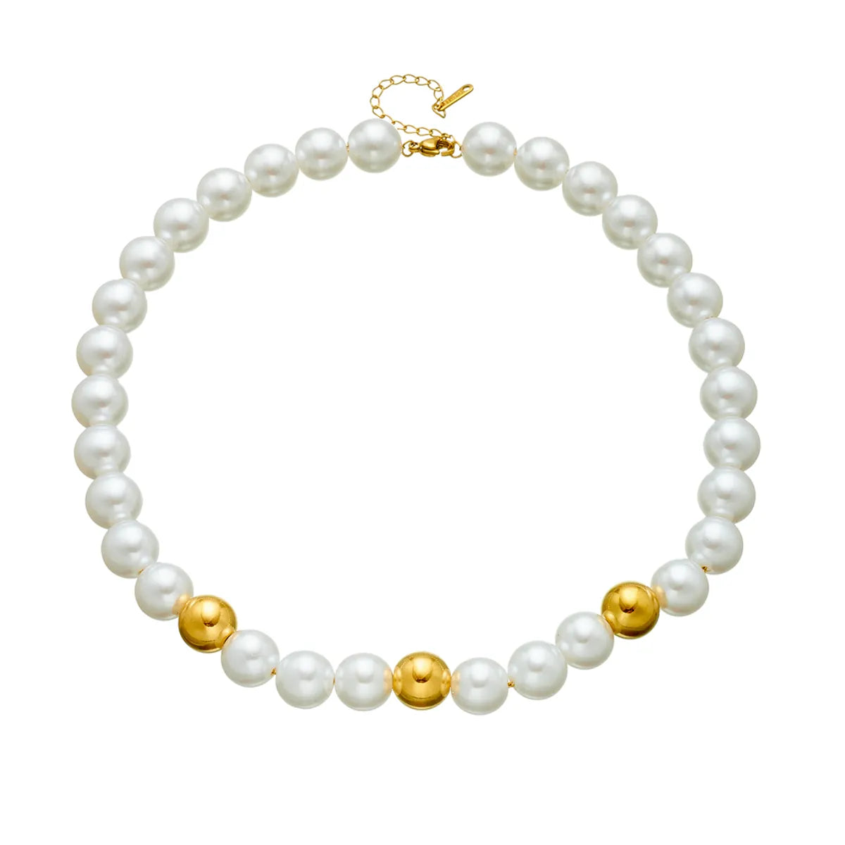 Sweet Simple Style Round Artificial Pearl Titanium Steel Inlay Artificial Pearls 18K Gold Plated Women'S Necklace Jewelry Set