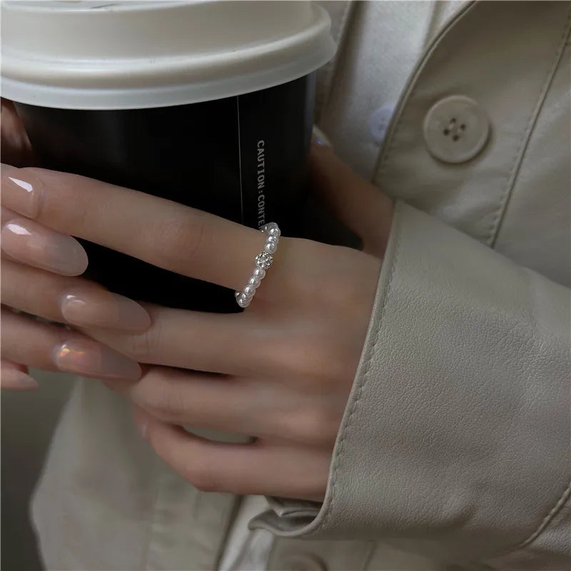 Sweet Simple Style Round Imitation Pearl Wholesale Rings