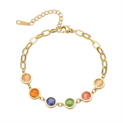 Sweet Simple Style Round Stainless Steel Inlay Artificial Gemstones Bracelets