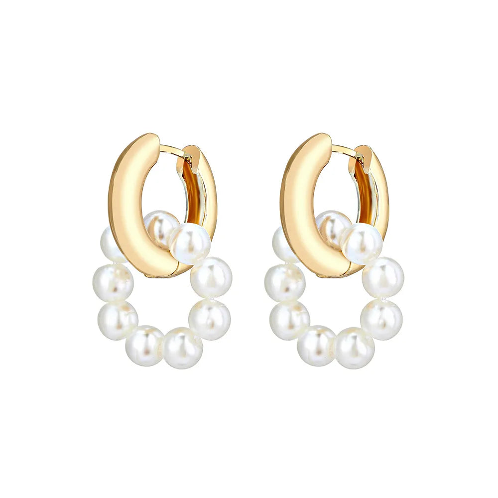 Sweet Simple Style Solid Color Alloy Beaded Plating Inlay Artificial Pearls Women'S Earrings