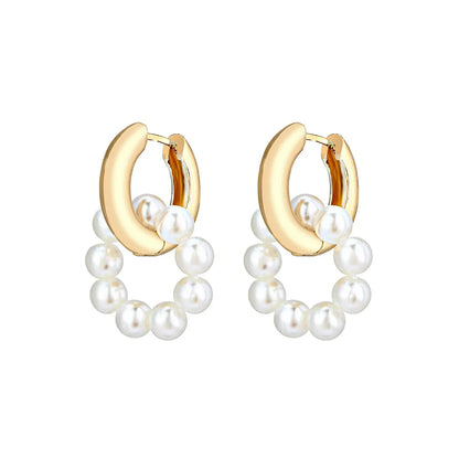 Sweet Simple Style Solid Color Alloy Beaded Plating Inlay Artificial Pearls Women'S Earrings