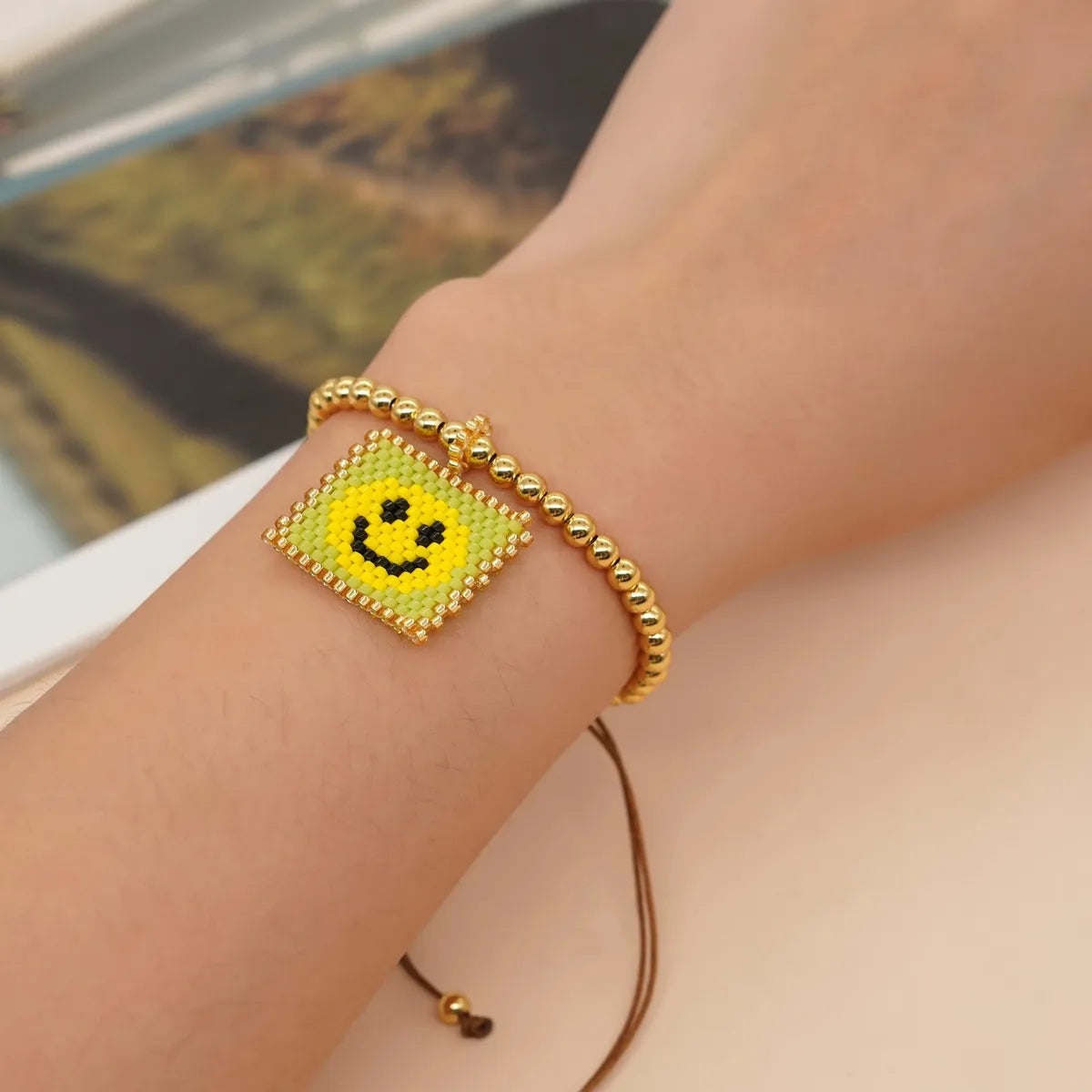 Sweet Smiley Face Seed Bead Golden Balls Wholesale Bracelets