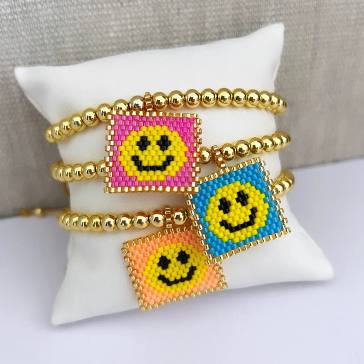 Sweet Smiley Face Seed Bead Golden Balls Wholesale Bracelets