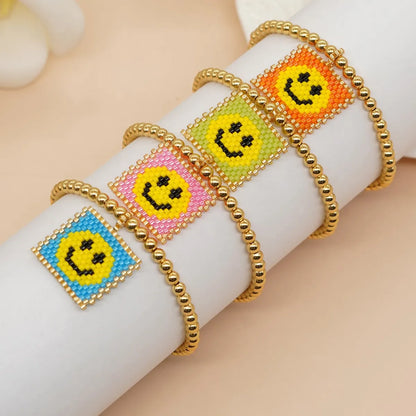 Sweet Smiley Face Seed Bead Golden Balls Wholesale Bracelets